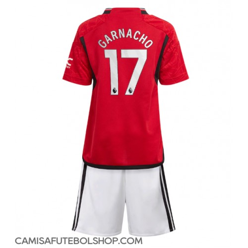 Camisa de time de futebol Manchester United Alejandro Garnacho #17 Replicas 1º Equipamento Infantil 2023-24 Manga Curta (+ Calças curtas)